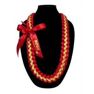 Custom Graduation Lei | Class of 2026 | red and gold Ribbon Lei |  Grad Gift